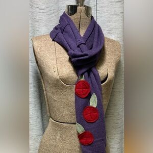 Handmade Recycled Cashmere Purple Scarf with Red Accents